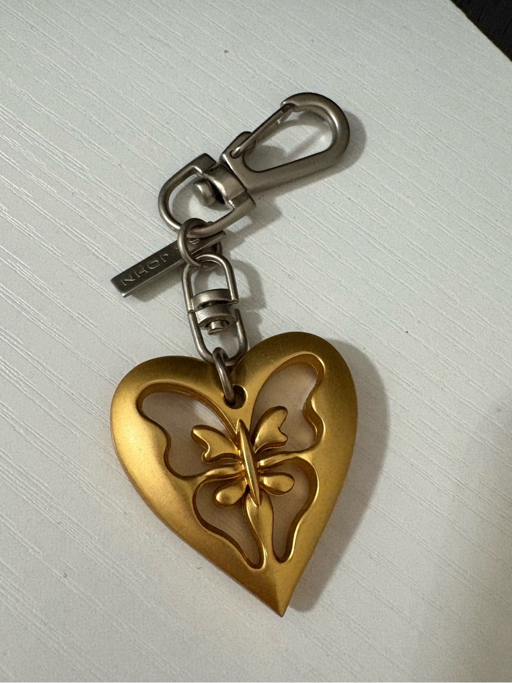 St. John keychain gold tone & silver tone  heart butterfly